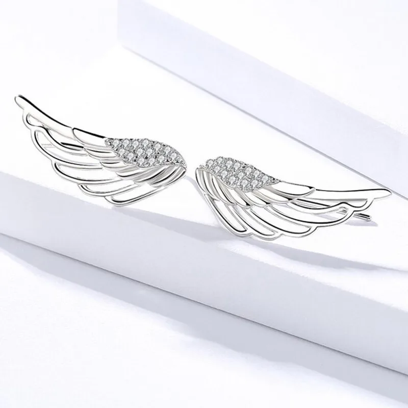 YIZIZAI Silver Color Wings Earrings For Women Angel Wings with Shiny Zircon Studs Earring Fashion Party Jewelry Gift for Her