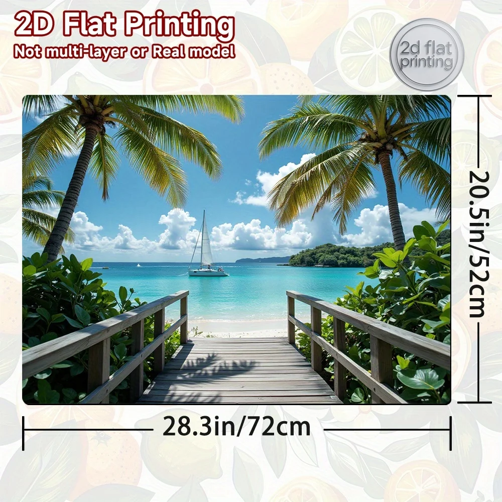 1pc Tropical Beach Stove Cover Mat | Turquoise Ocean Coconut Tree Design, Non-Slip, Foldable for Induction Cooktop, Ceramic Hob, view 4