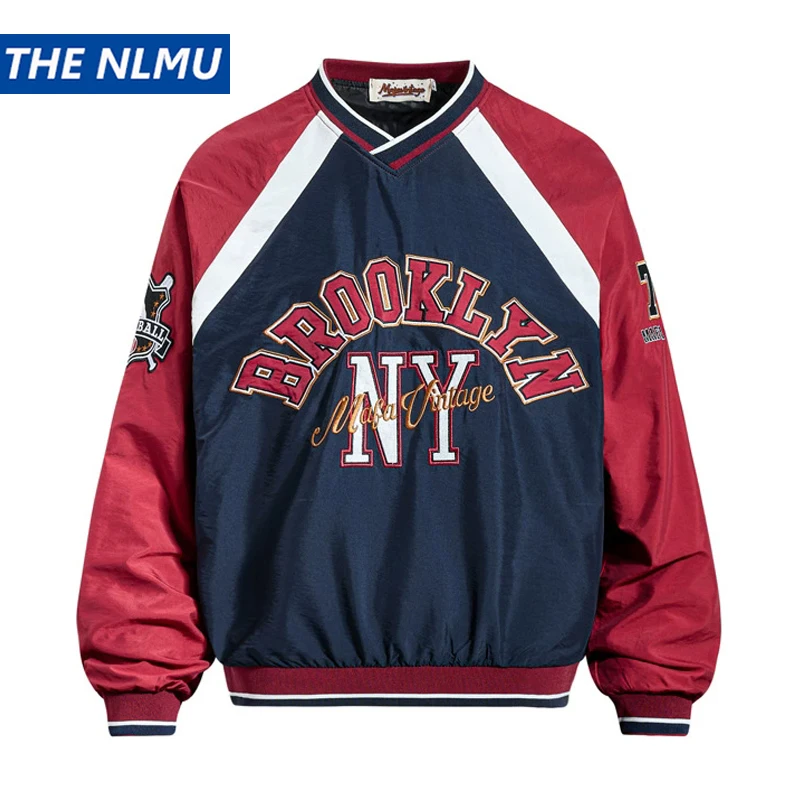 

Мужская толстовка-худи в стиле хип-хоп с цветными блоками, V-образным вырезом, вышивкой букв и свободным кройом, спортивный топ