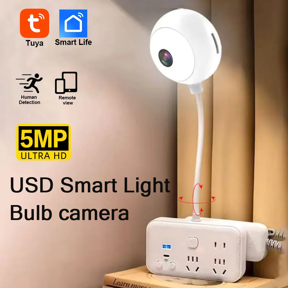 

5MP Indoor WiFi USB Light Bulb Camera Mini Tuya Wireless Security IP Camera Color Night Vision Smart Life Baby Monitor Cam 2K