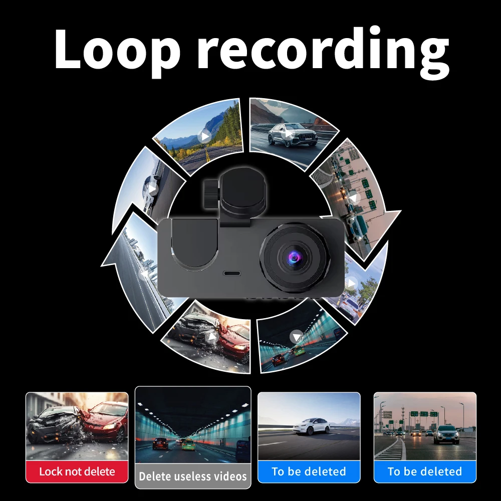 3 عدسة سيارة Dvr HD 1080P داش كام الجبهة داخل الخلفية زاوية واسعة للرؤية الليلية G-الاستشعار حلقة تسجيل كاميرا اكسسوارات السيارات