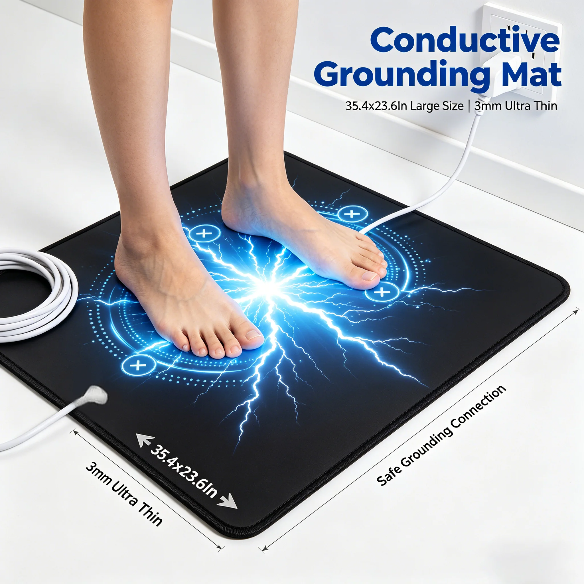35.4x23.6 Inch 3mm Grounding Mat Earthing Pad EMF Protection Carbon Fiber Anti Static Sleep Office Yoga Circulation Support Plus