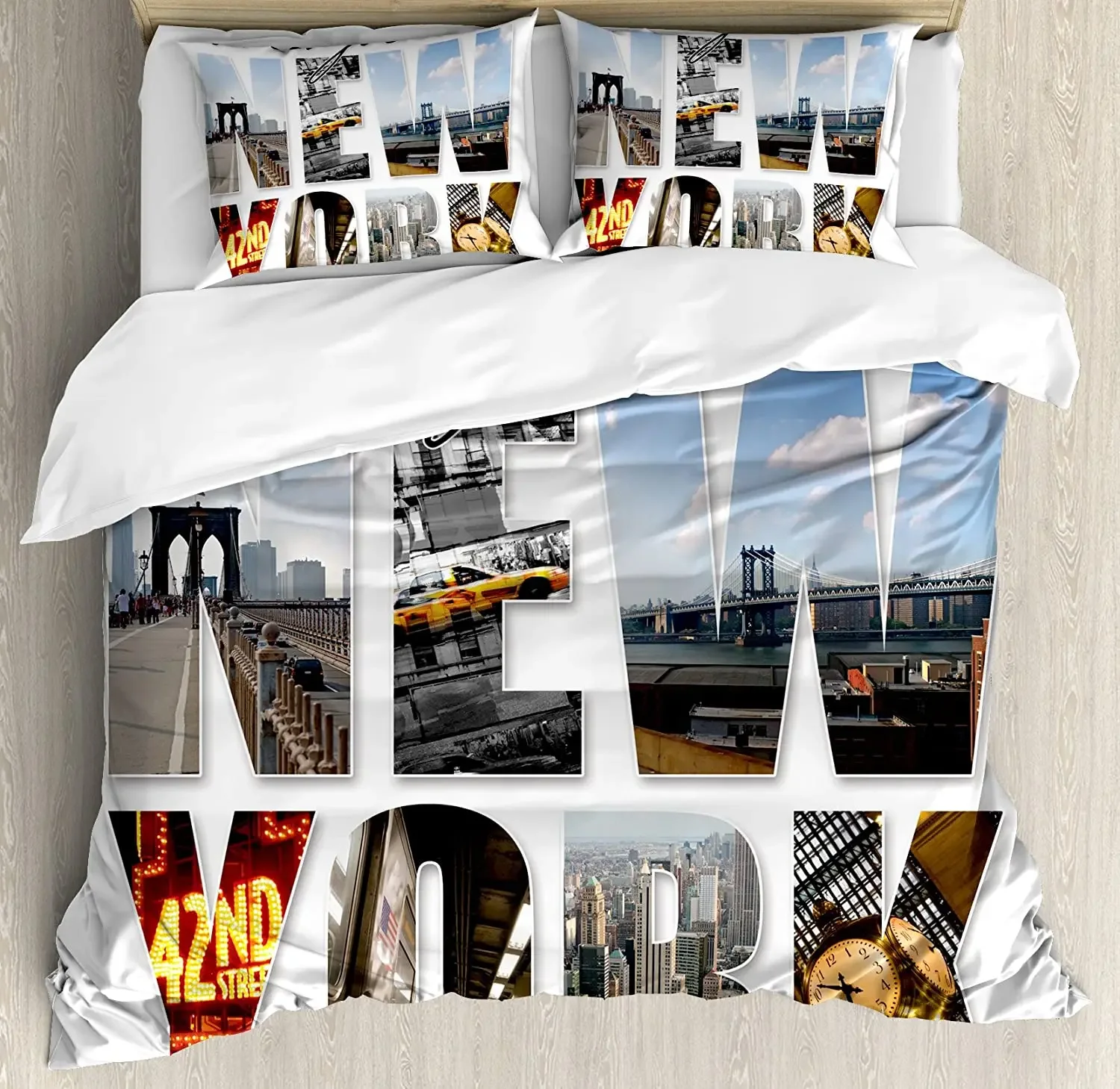 

Urban 3pcs Bedding Set Manhattan Sunset Skyline New York City Duvet Cover Set Bed Set Quilt Cover Pillow Case Comforter Cover