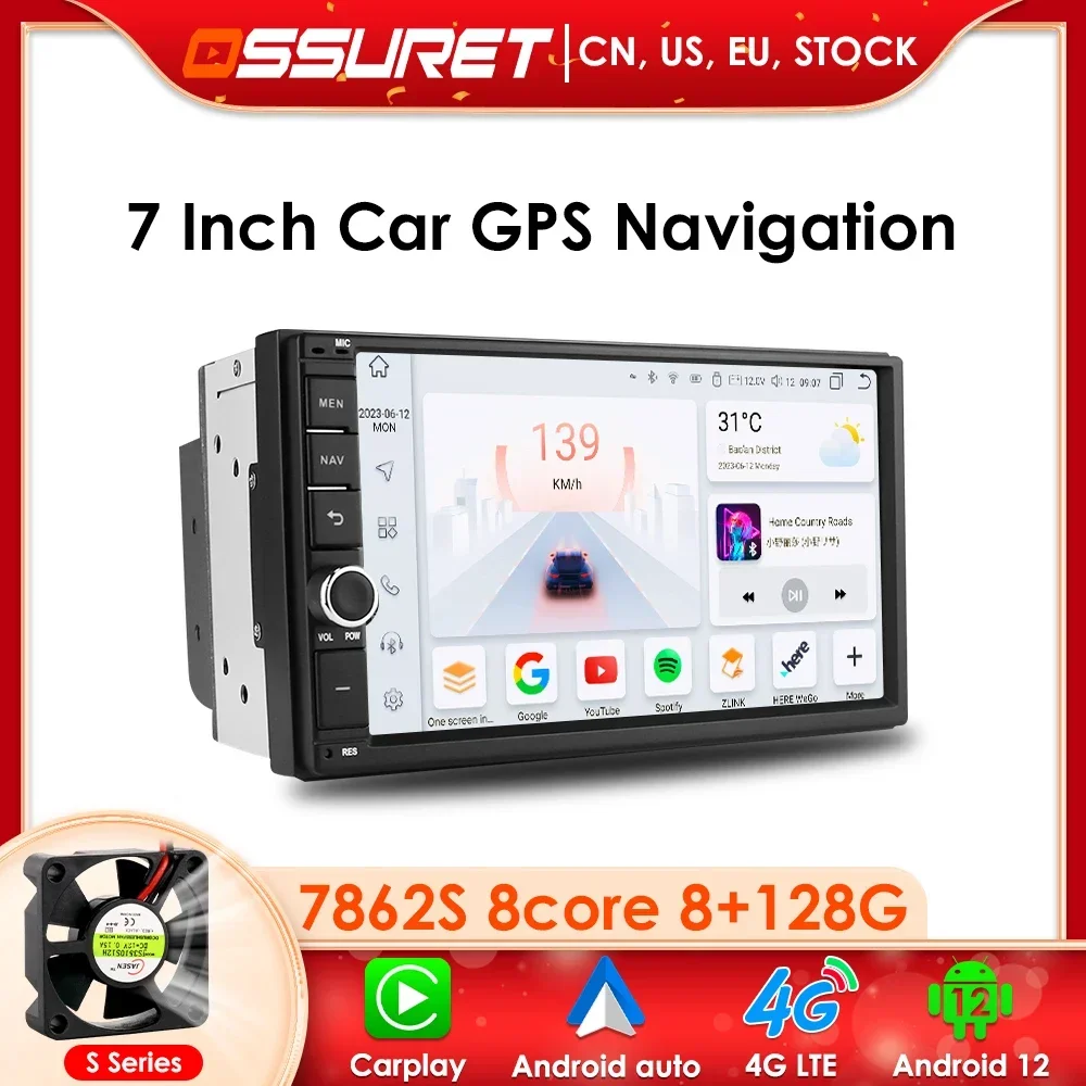 8G 128G 2 Din Car GPS Radio Android12 Universal 7 Inch Touch Screen Audio Stereo Bluetooth Wifi FM Multimedia Navigation 8 Core