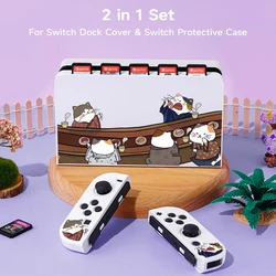 2 Pcs Cat Sushi Theme Pattern Protective Case with Base Cover Set for Switch OLED/Switch NS, Can Store 5 Game Cards