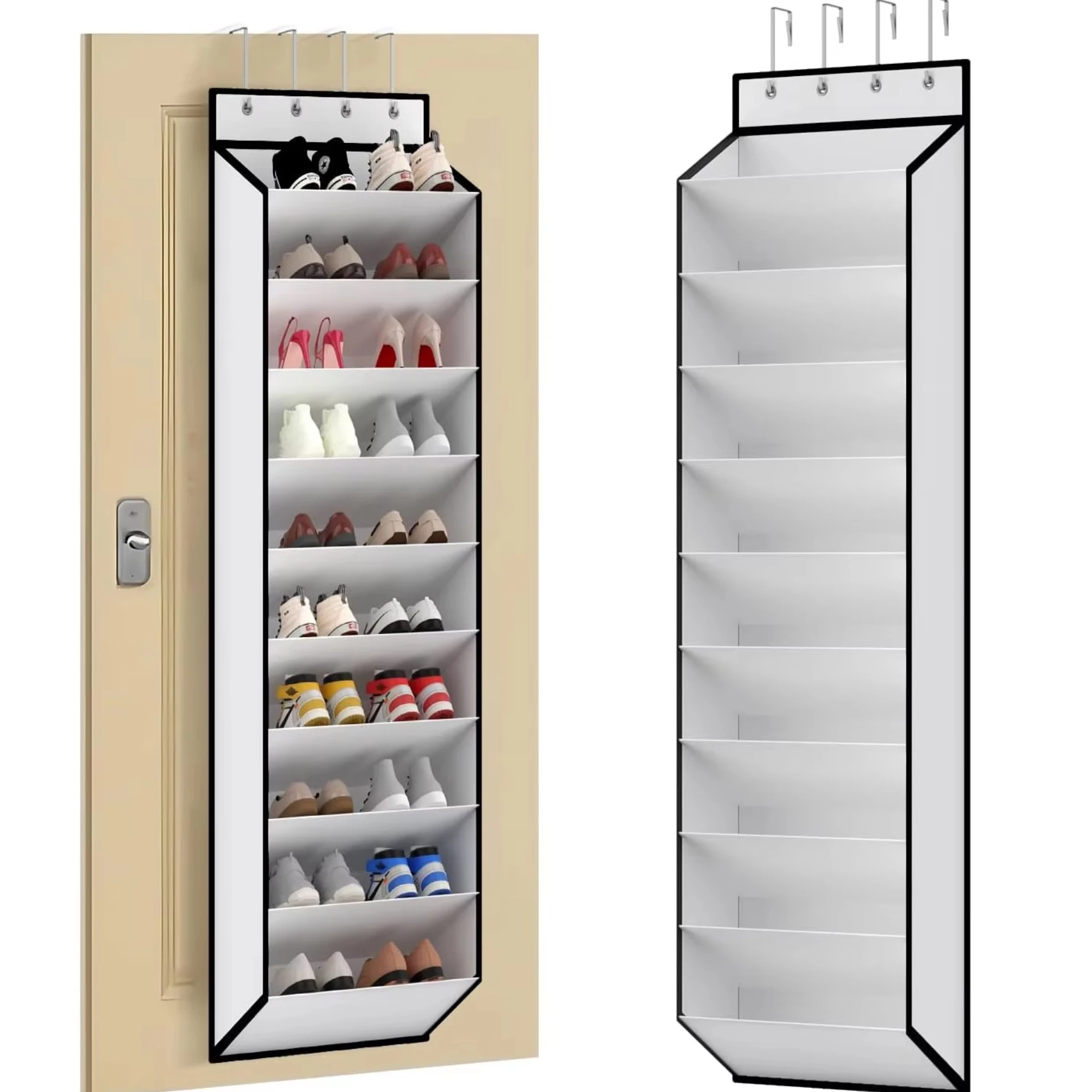 Over The Door Shoe Organizer, 10 Tier Hanging Shoe Rack Holds 20-30 Pairs, Space Saving Storage for Closet, Bedroom, Dorm