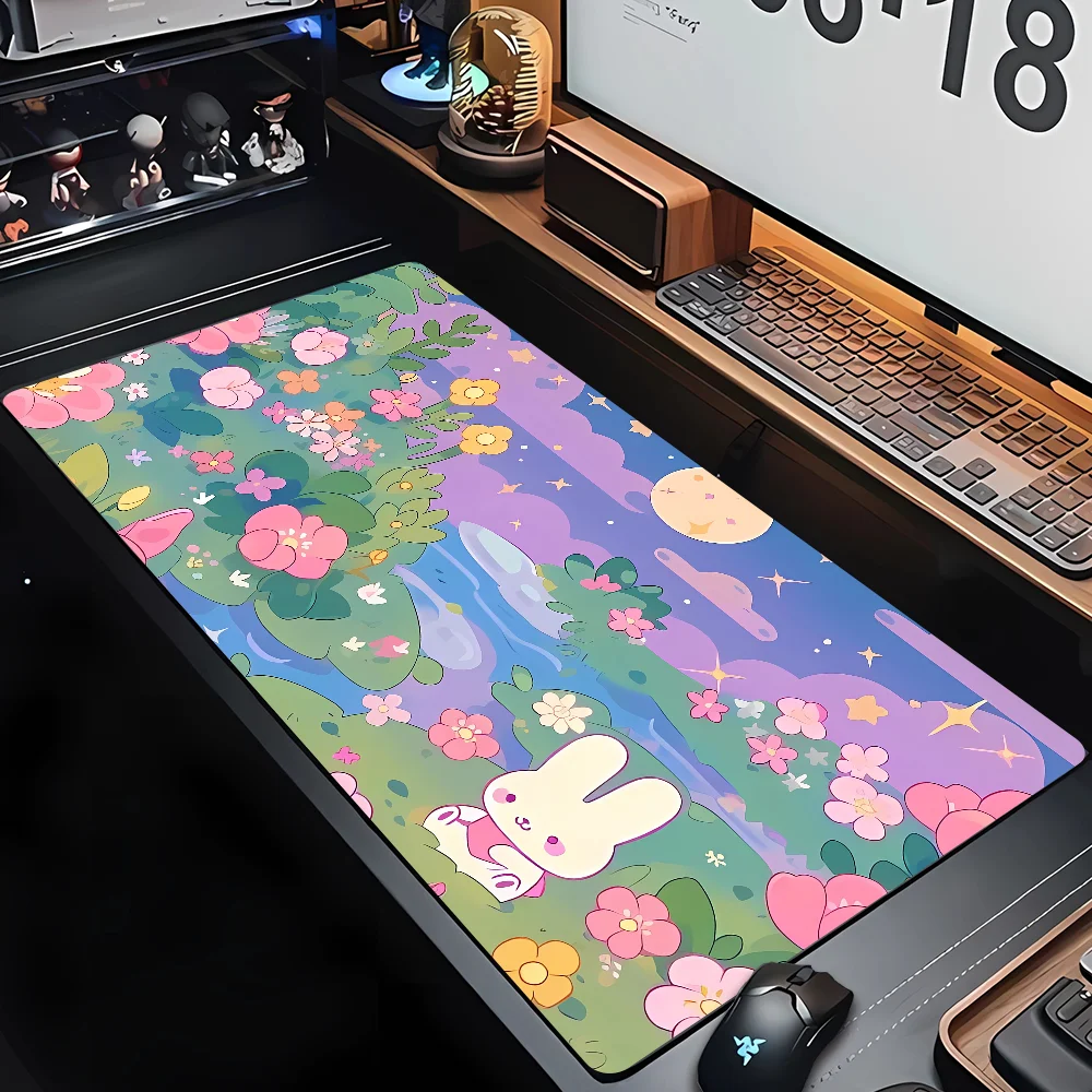 

New Cute Rabbit Pink Anime Mousepad Home HD Print Mousepad Large Gaming Keyboardpad Office Soft Non-Slip Carpet Rubber Mice Pad