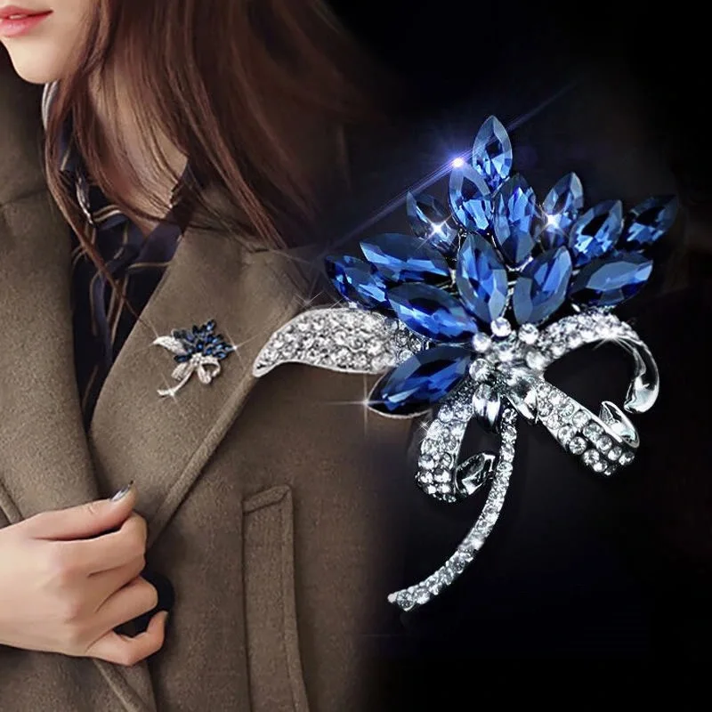 Trendy Women's Brooch Korea Crystal Bouquet Clothing Collar Pins Jewelry Zircon Embellishments Flower Brooches For Girls Gifts