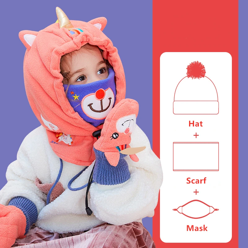 Thermal Neck Warm Full Face Ski Mask Hood Cap Kids Winter Hat Children Boys Girls Caps Can Be Used Outside Ski Helmets