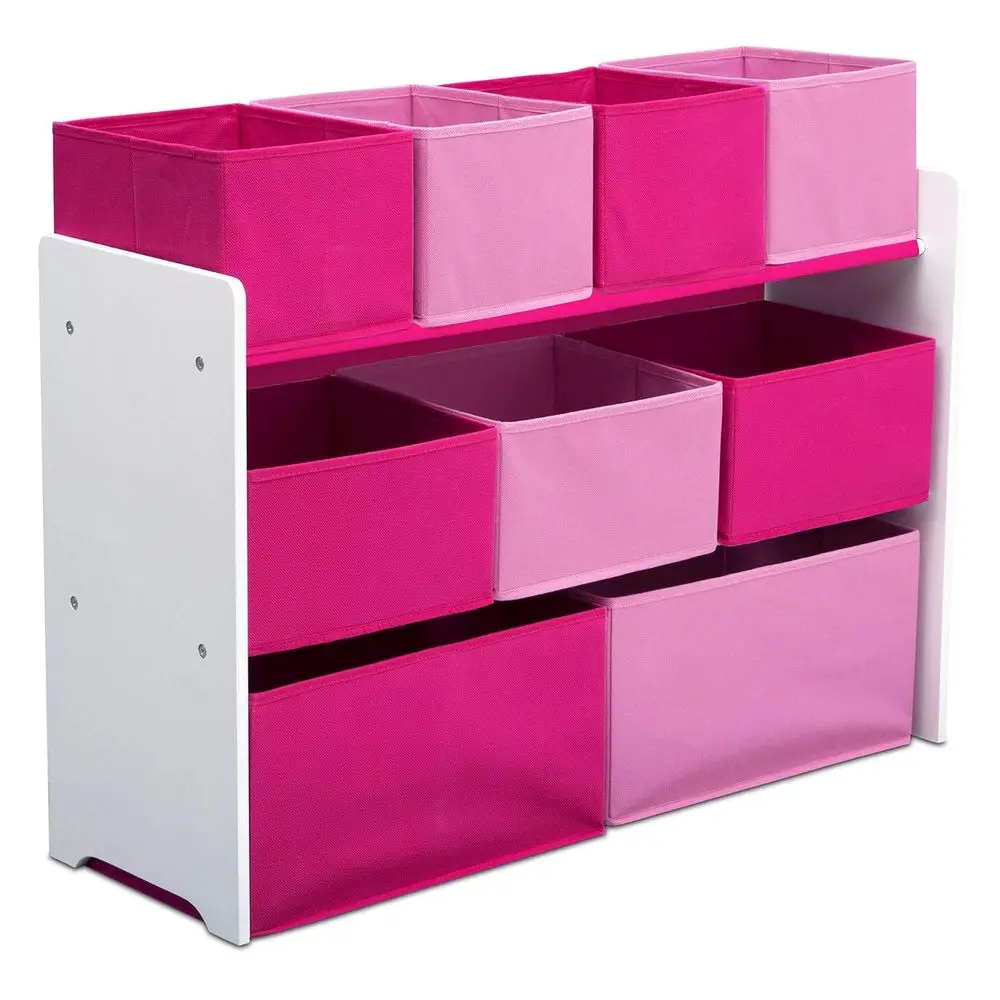 Multi-Bin Toy Organizer with Storage Bins, White/Pink Bins