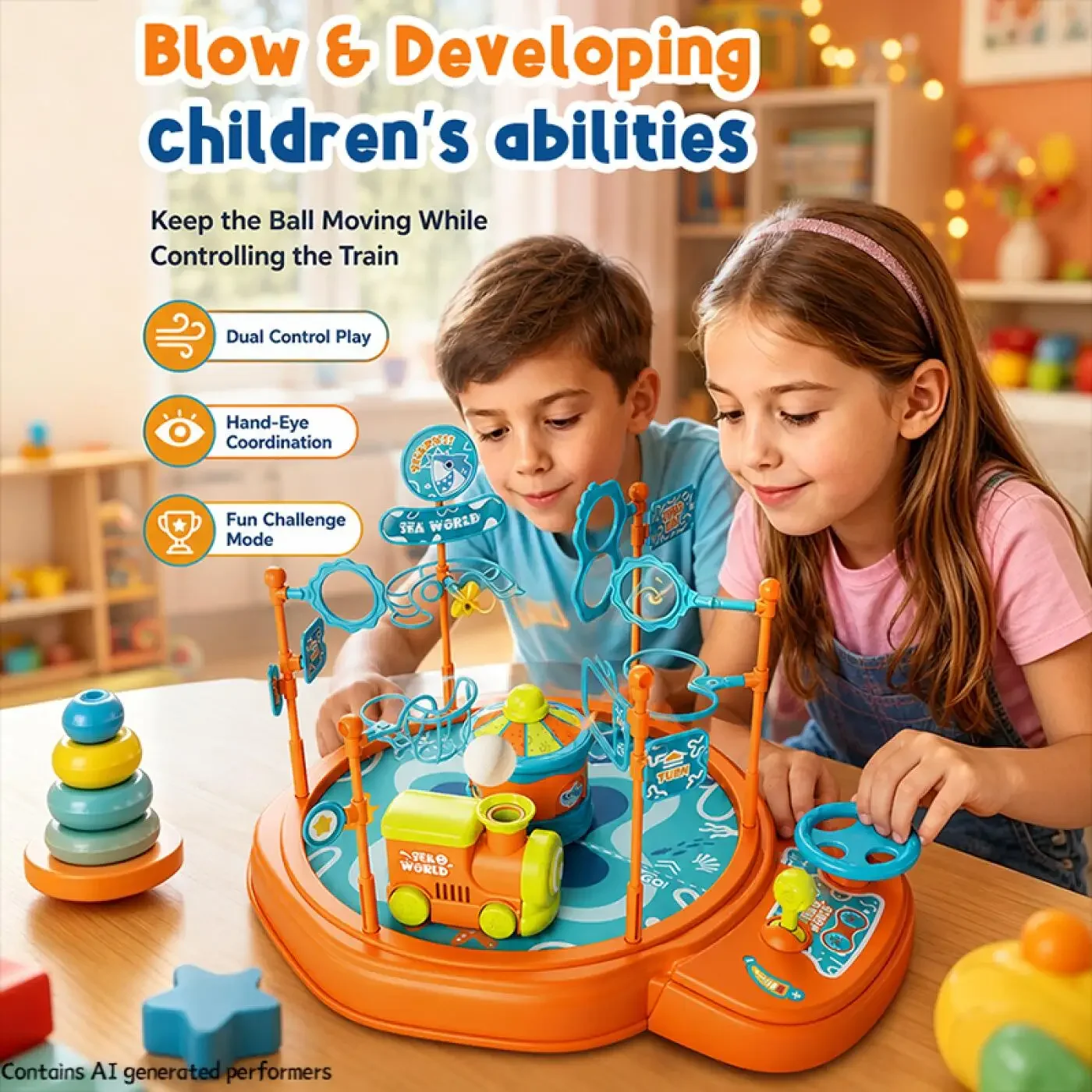 Interactive Tabletop Multiplayer Game Toy Blow-Up Ball Train Children's Educational Toys Family Games Steering Wheel Operation