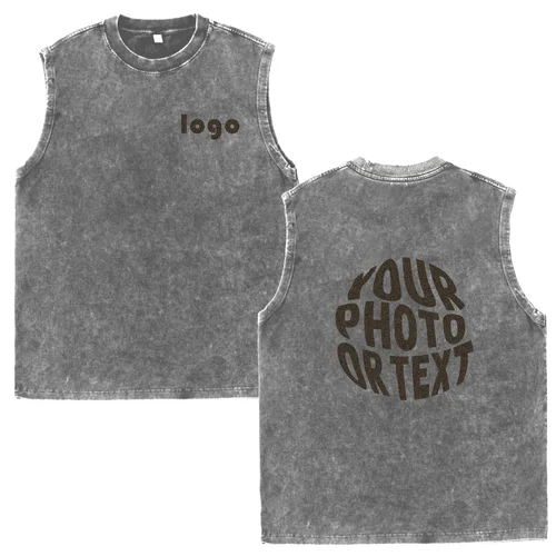 Imagen 2 del producto Chaleco personalizado de verano para hombre, camisetas sin mangas de algodón lavado, camisetas de entrenamiento sin mangas para gimnasio muscular, camisetas holgadas para correr en la playa