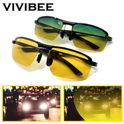 Men Day and Night Vision Glasses for Driving Yellow Polarized Lens Metal Rimless Frame UV400 Goggles Anti Glare Sunglasses