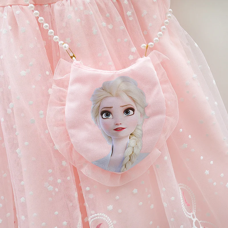 Sommer Mädchen Kleider mit Tasche Cartoon gefroren Elsa Print Prinzessin Kinder Kleidung Baumwolle Baby Hochzeits feier Kind Tops Ballkleid