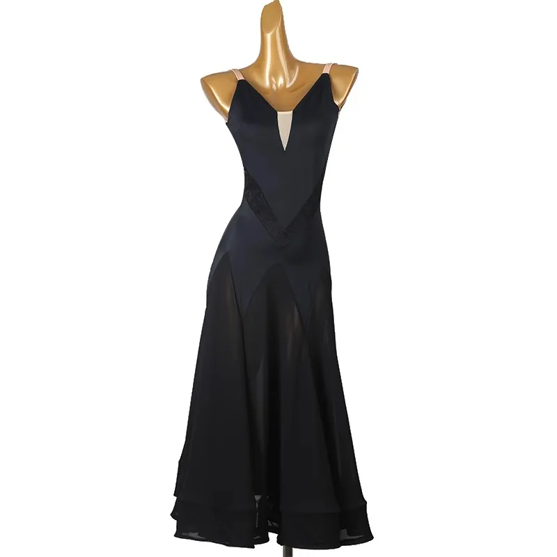 

2023 New Modern Dance Dress National Standard Dance Dress Ballroom Dance Waltz Autumn Flared Sleeve Practice Long Skirt