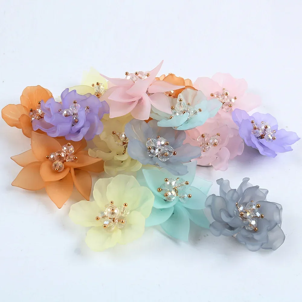 DIY Handmade Origina 3D Floral Patches Style Transparent Acrylic Rose Flower Patch Hairpin Hair Accessories