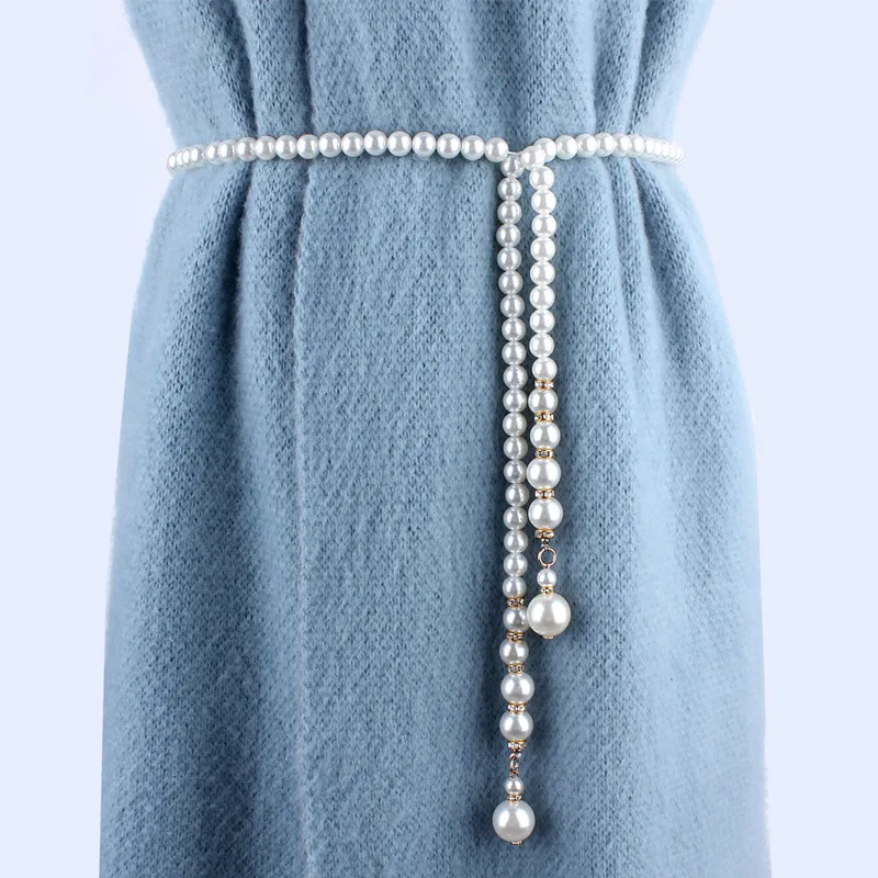 

Fashion Women Long Rhinestone Pearl Belt Chain Wedding Belts Waist Rope for Bride Dresses Laides Female Luxury Ceinture Femme