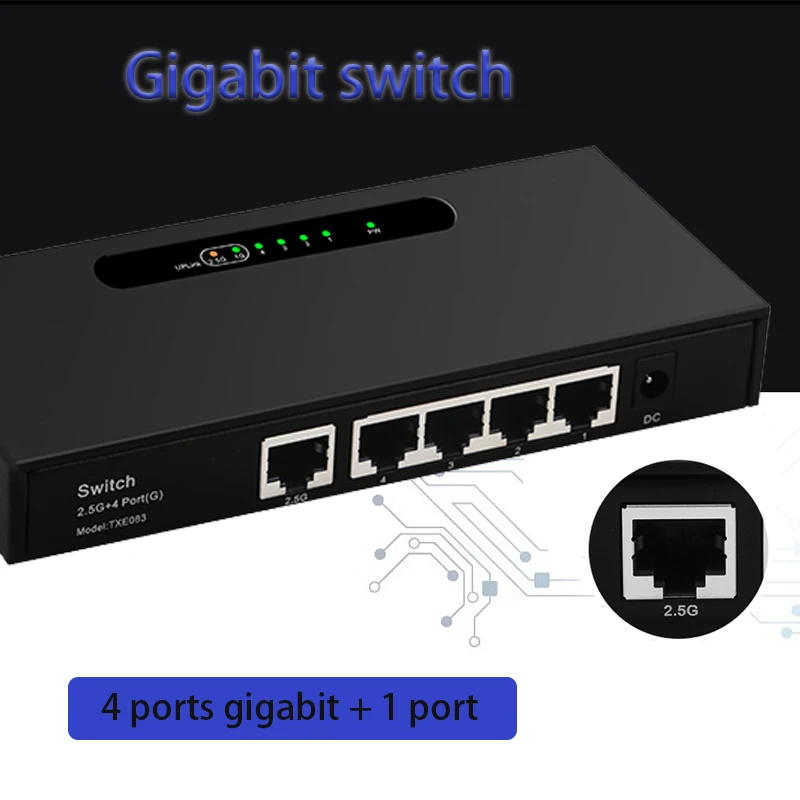 5 port RJ45 Hub Internet Splitter 2.5G gigabit switch network Game switch 1000Mbps Full Auto Game Loading Adapter ﻿Plug and Play