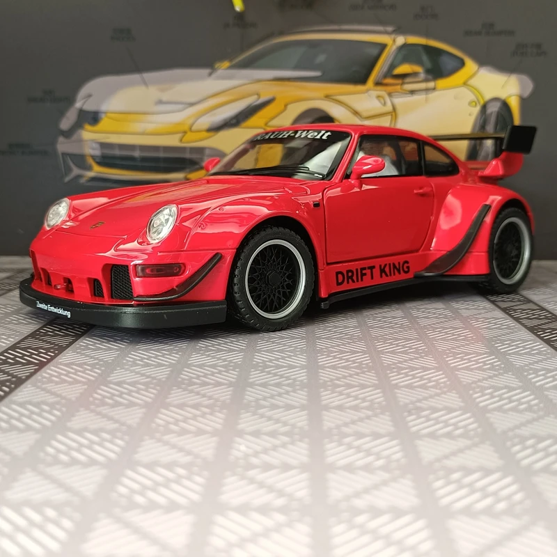 1:22 simulation Porsche RWB993 alloy car model, doors can be opened has simulated sound and lighting functions fine workmanship