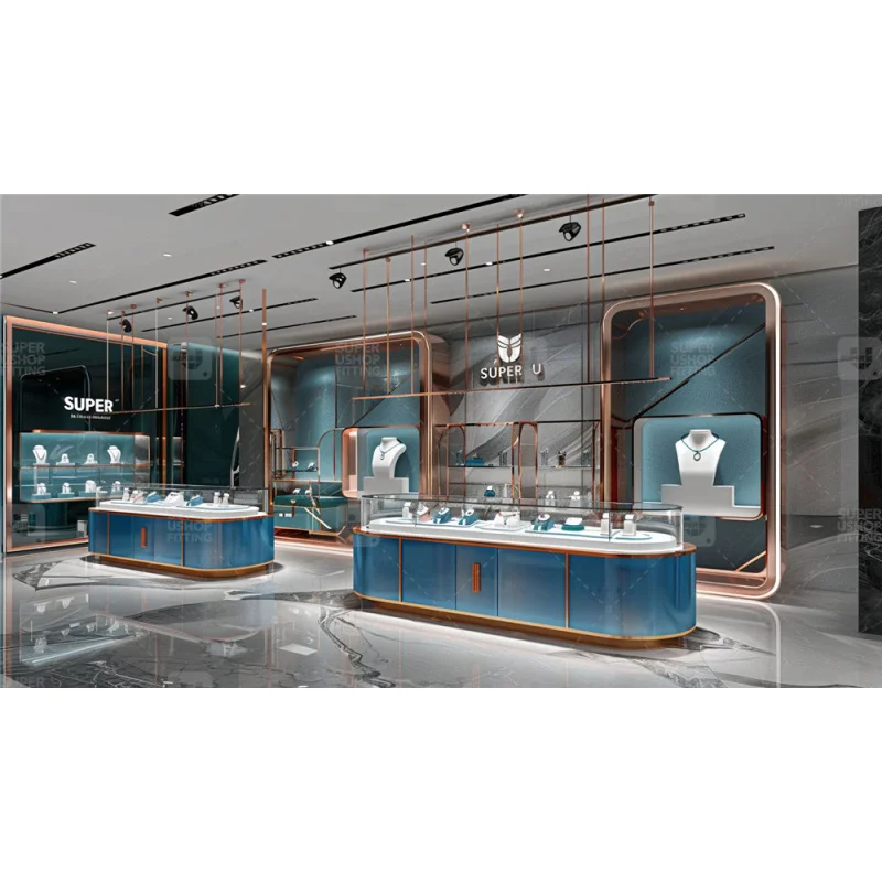 custom.Luxury Fine Jewelry Shop Display Furniture Design Lockable Jewellery Showcase Counter Glass Jewelry Kiosks Mall