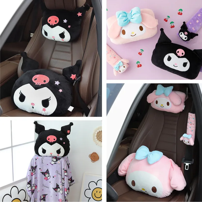 Sanrio หมอนรองศีรษะลายการ์ตูน Hello Kitty, หมอนรองคอปรับเปลี่ยนได้ตามเครื่องประดับภายในรถ