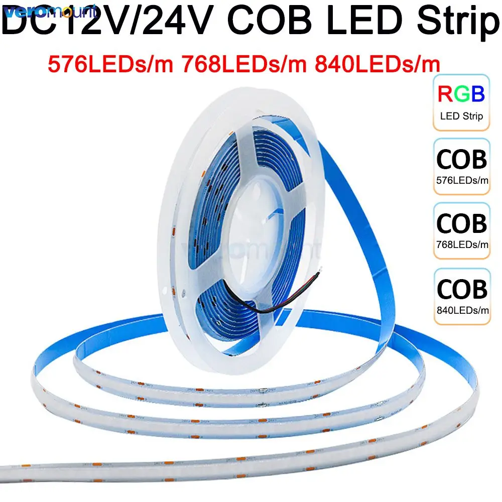 5m 12V 24V DC COB RGB LED Strip Light for Wall Room Decoration 576 768 840LEDs/m Flexible Ribbon RGB Tape Backlight Linar Tape