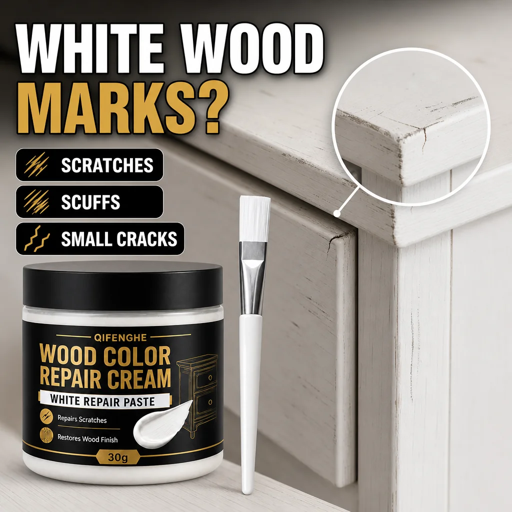 QIFENGHE Wood Color Repair Cream, 30g White Furniture Repair Paste with Brush, Wood Scratch Repair Filler for Wooden Floor, Cabi