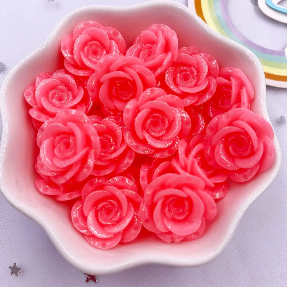 Resin 18mm Glitter Rose Flatback Big Flower Rhinestone Gems 10Pcs Figurines Scrapbook DIY Home Ornaments Applique Crafts OF578 L