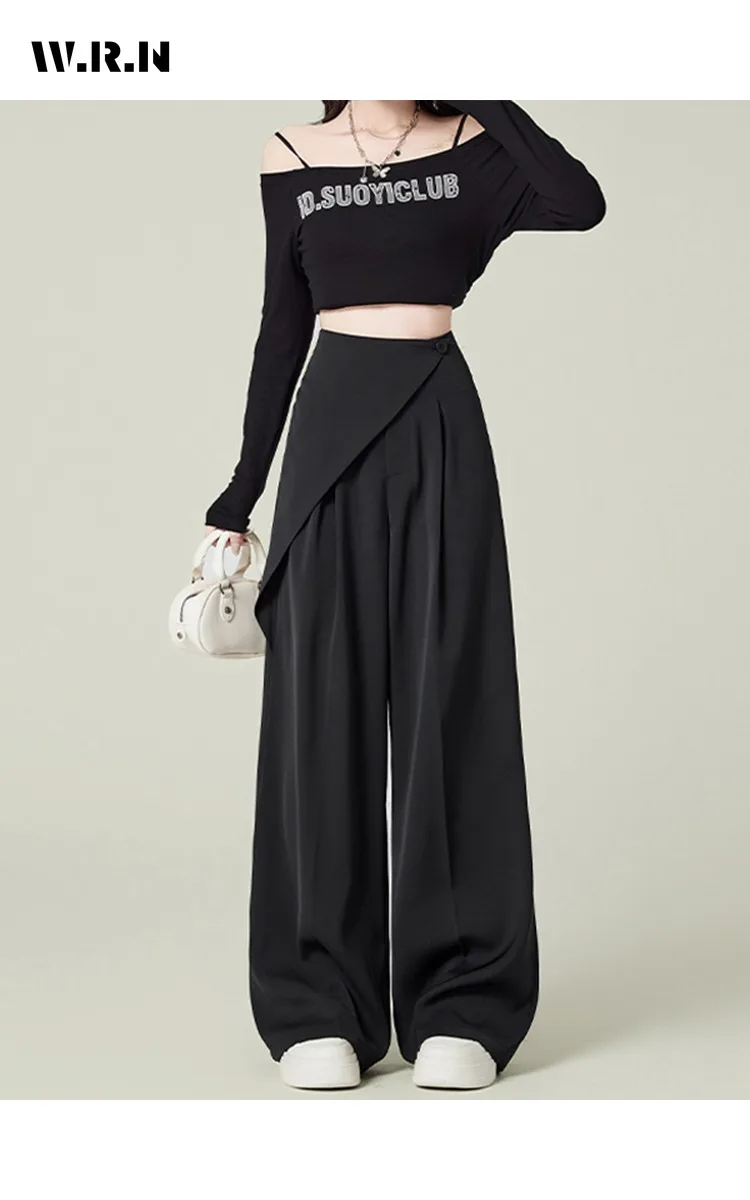 2025 Winter Casual Style Solid Color High Waist Suit Pants Women Fashion Loose Basics Full Length Wide Leg Tailored Trousers