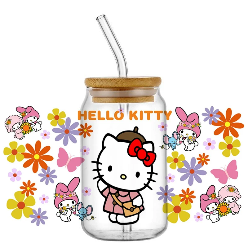 Miniso Kawaii Kitty New Maxed Design Cartoon UV DTF Cup Wrap For 16oz Libbey Coffee Glass Can Cup uvdtf Wrap Car Sticker DIY