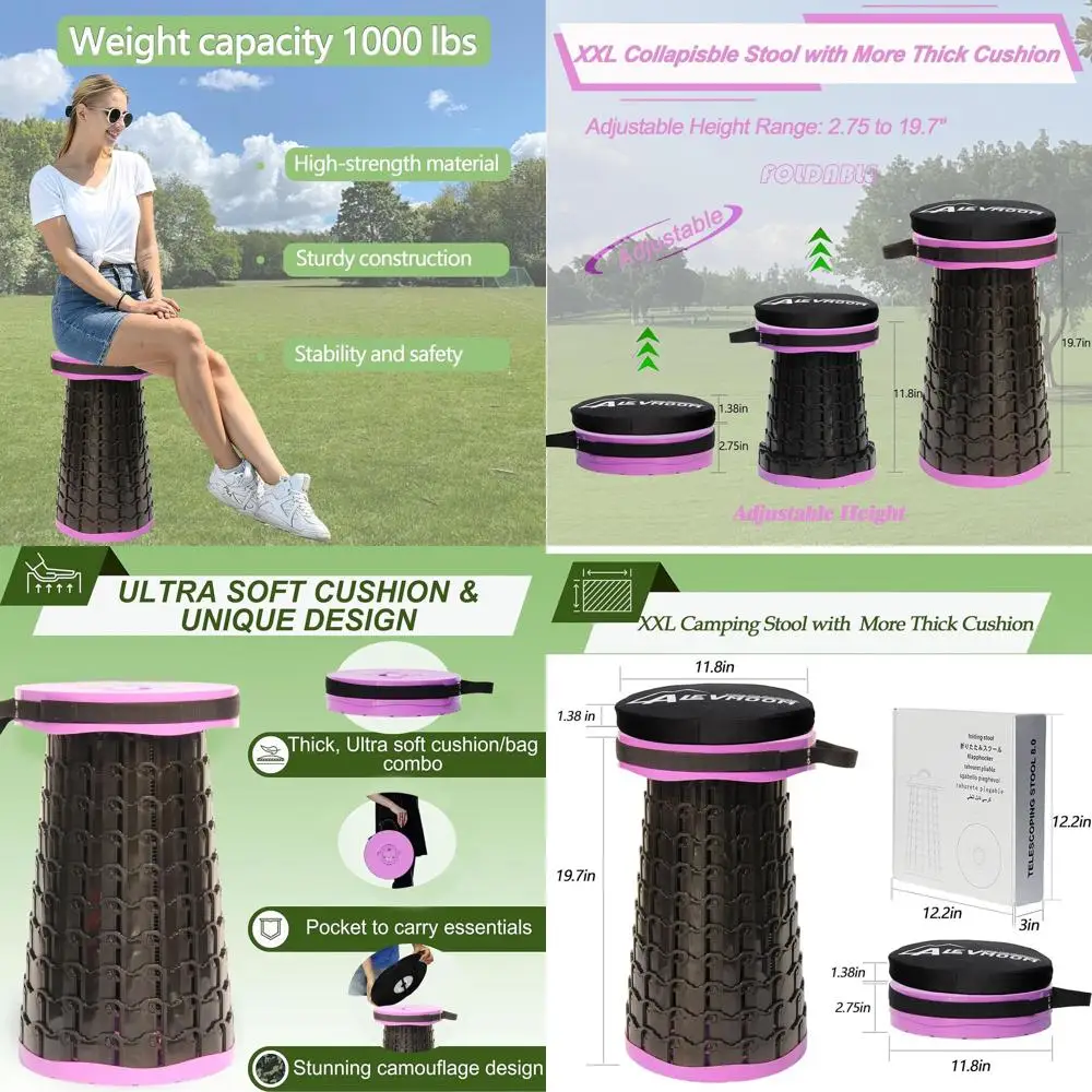 Extra-Large Folding Stool with Cushion - 1000 lbs Capacity, Wider Seat, Portable for Outdoors, Camping