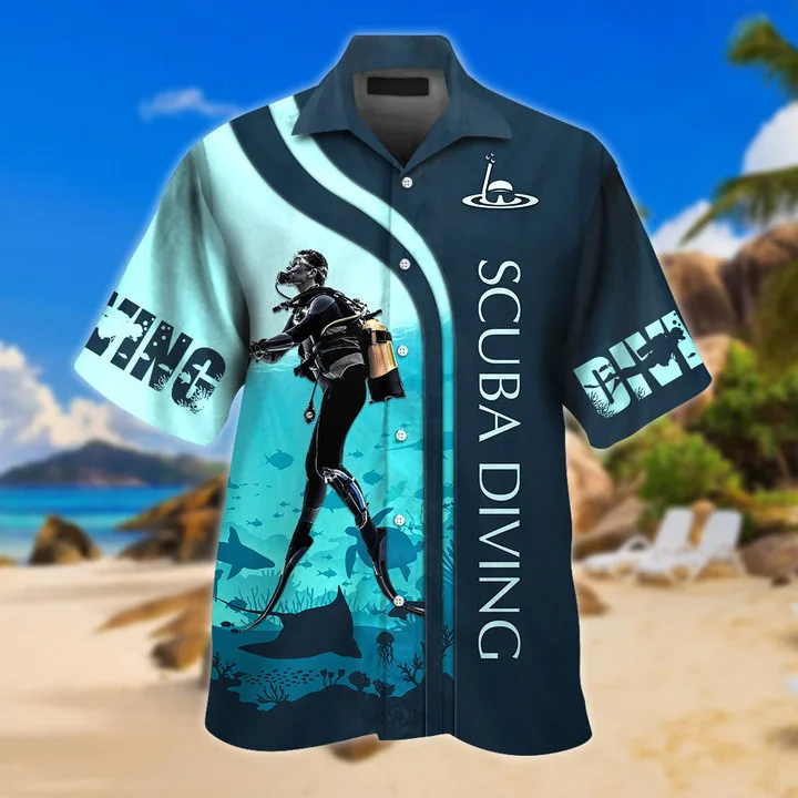 

Mens Diving Graphic Beach Shirts Summer Short Sleeve Button Up Hawaii Vacation Shirt Tops Mens Large Size T Shirt Clothes