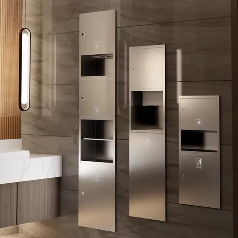 Modern Stainless Steel 304 Square Toilet Paper Holder with Hand Dryer and Trash Bin for Home or Hotel Use