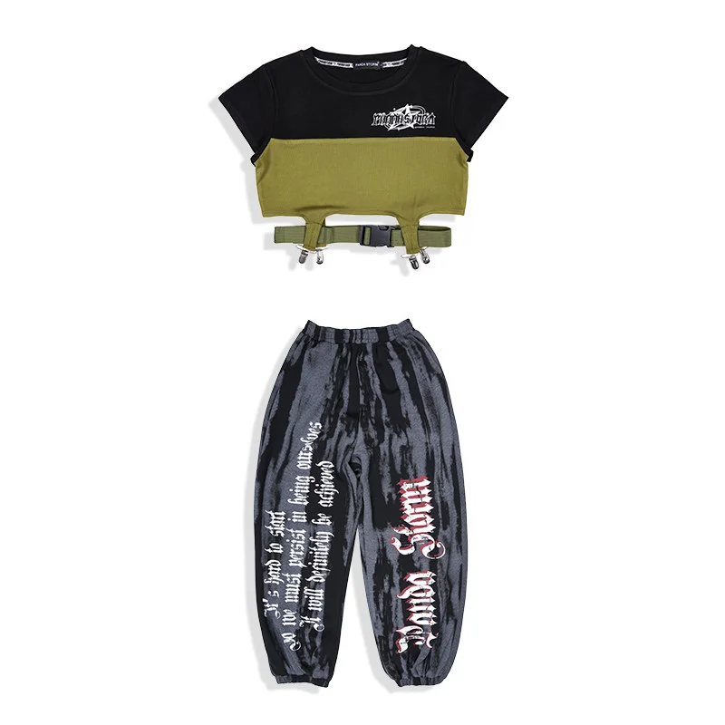 New Hip Hop Girls Kpop Dance Clothes Sets Jazz Dance Costumes Crop Tops Baggy Pants Ballroom Practice Clothing Performance Wear