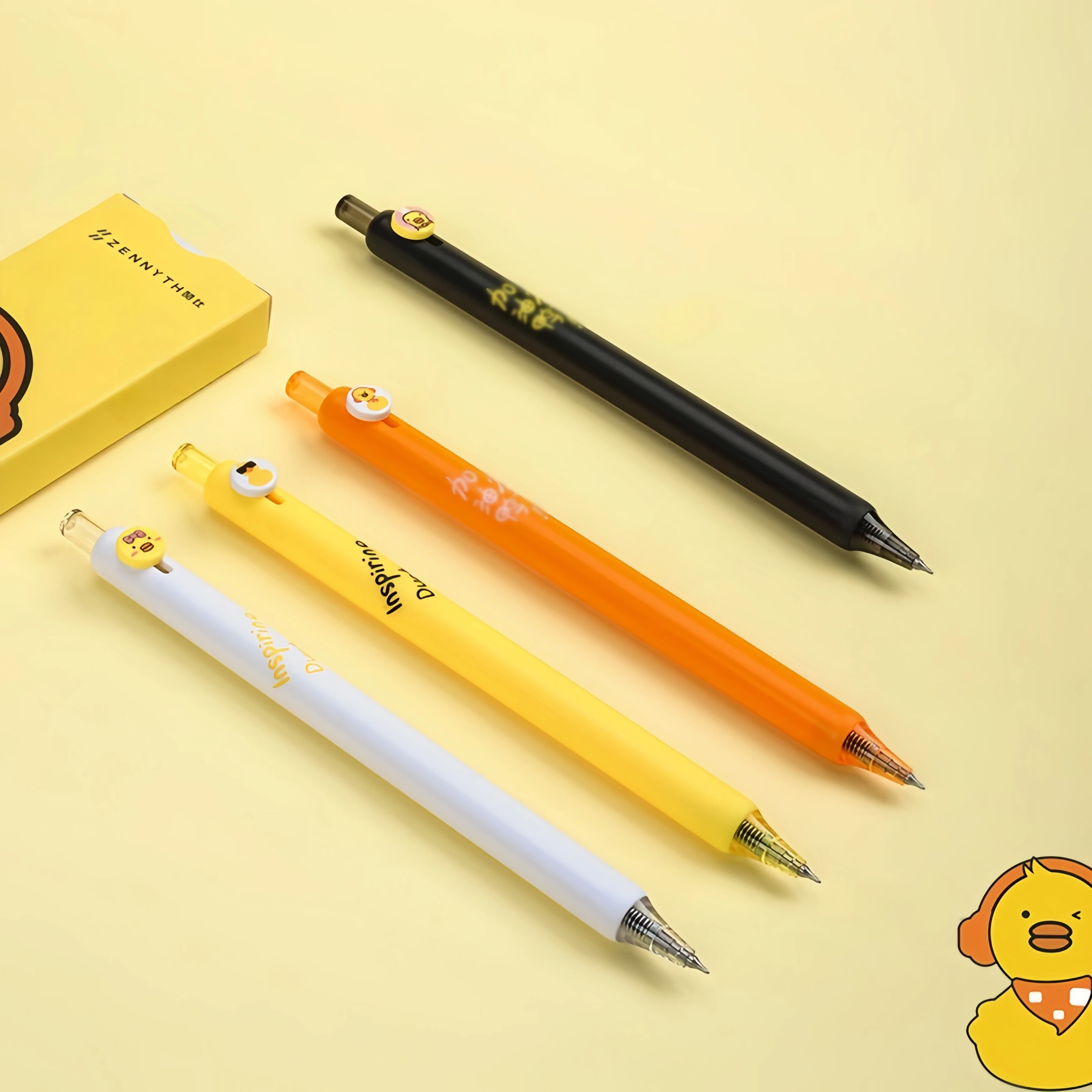 مجموعة واحدة من 4 أقلام جل بأزرار من سلسلة Little Yellow Duck، وأقلام جل لطيفة، وحبر أسود ذو طرف رفيع 0.5 مم، وأقلام جل عالية القيمة، يمكن تقديمها كهدايا