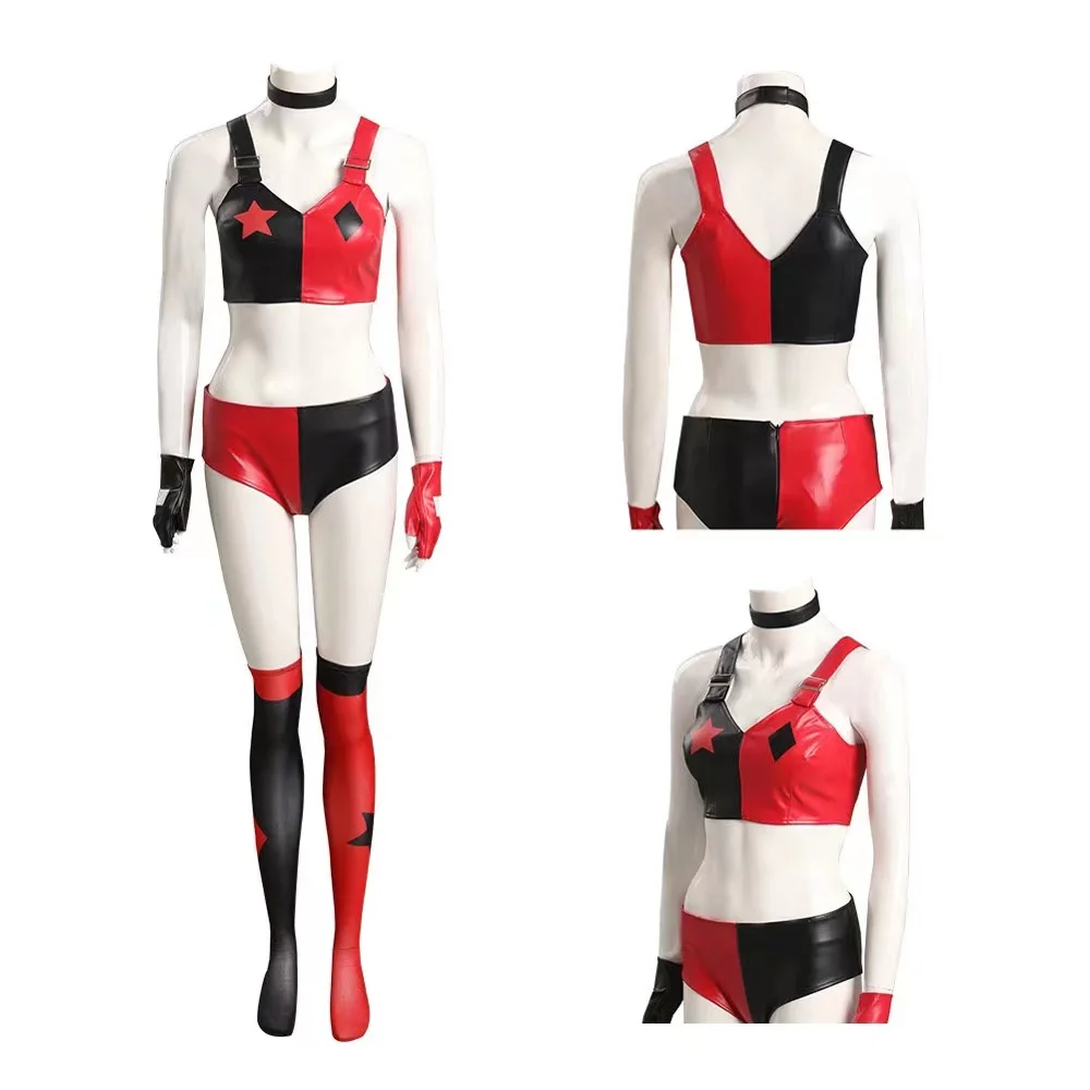 

Quinzel Cosplay Costume Female Two Pieces Bodysuit Disguise Outfits Halloween Carnival Party