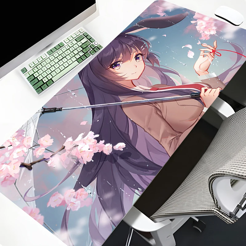 Rosa Anime Mädchen Schreibtisch matte Cartoon Sakura jima Mai Laptop Mauspad Verriegelung Rand Gaming Pad Gamer rutsch feste Tastatur Gummi Mouse pad