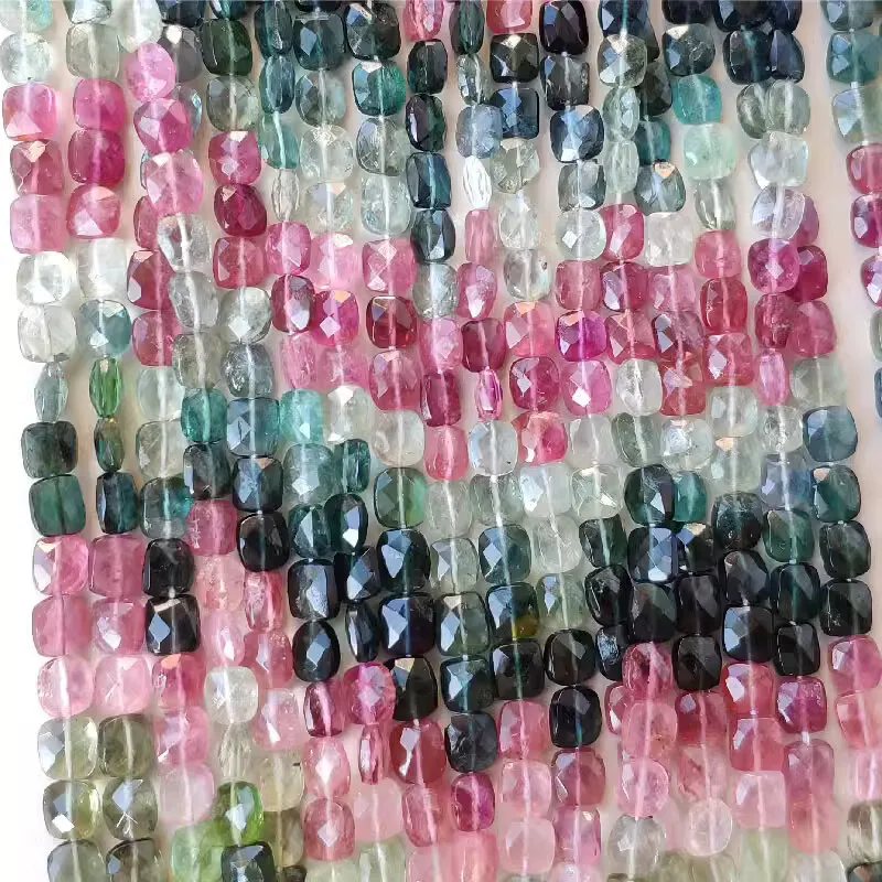 

7A Tourmaline square faceted 4.5-5MM 32cm candy color for DIY jewelry making loose beads FPPJ wholesale CANY COLOR nature