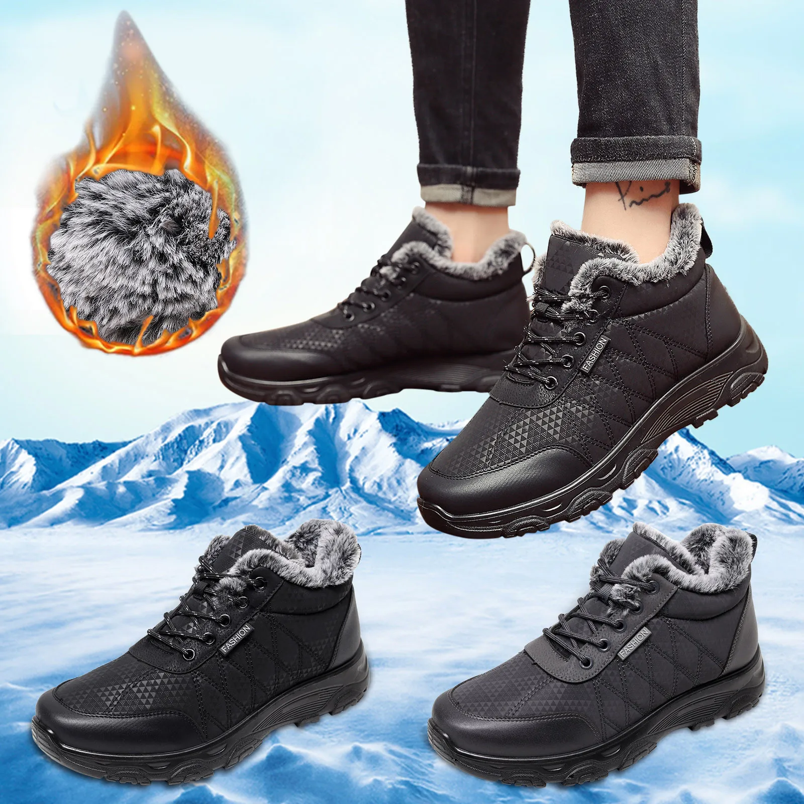 

Men Snow Boots Outdoor Shoes For Male Thick Sole Sneakers for Men Winter Shoes Botines Tenis Keep Warm Fluff Casual Ankle Boots