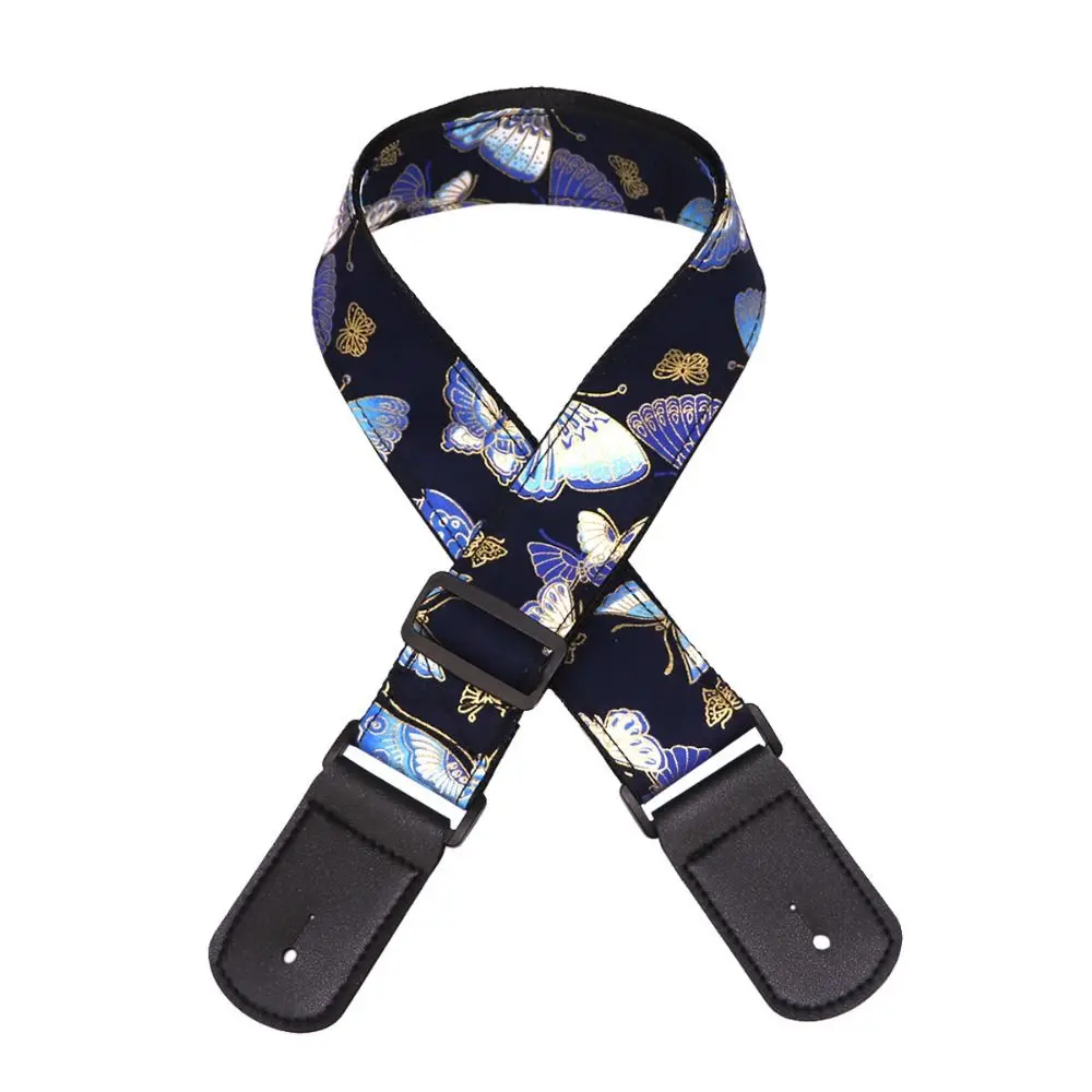Sangle de guitare Vintage fleur de cerisier brodée impression ceintures de guitare électrique vagues papillon guitare ceinture d'épaule basse