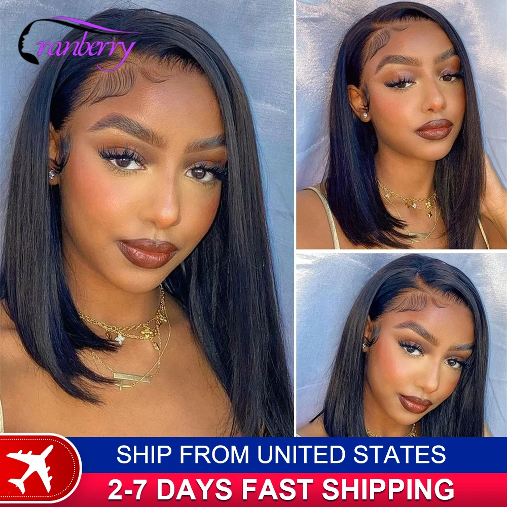 Human Hair Lace Wigs Remy Brazilian Transparent Straight Hair Short Bob Wig Cranberry Hair 13x4 Lace Frontal Wig 180% Density