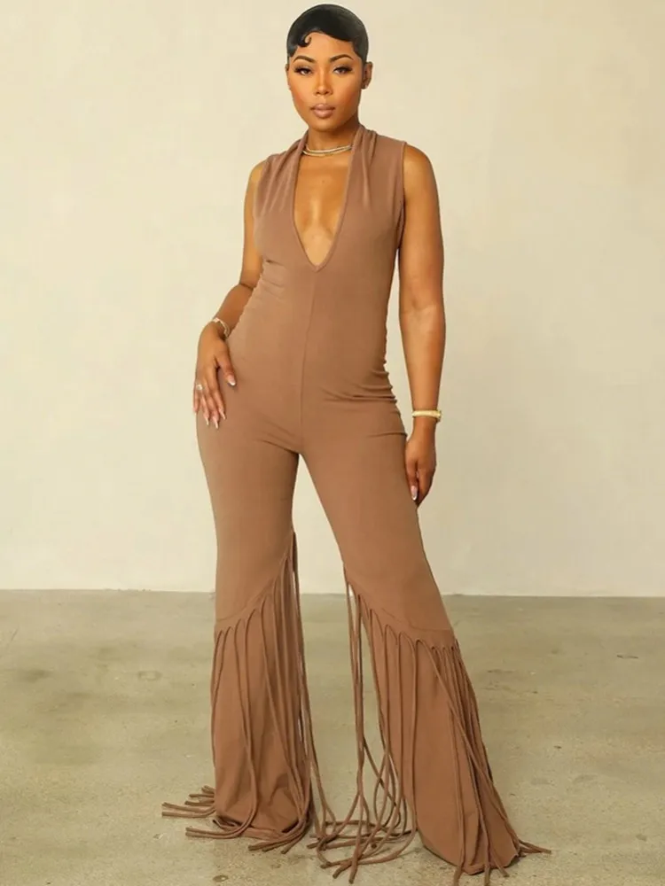 

Solid Color Jumpsuits For Women Tassels Loose Fashion Streetwear Black Overalls Pencil Pants Trousers Overalls Outfit 2025