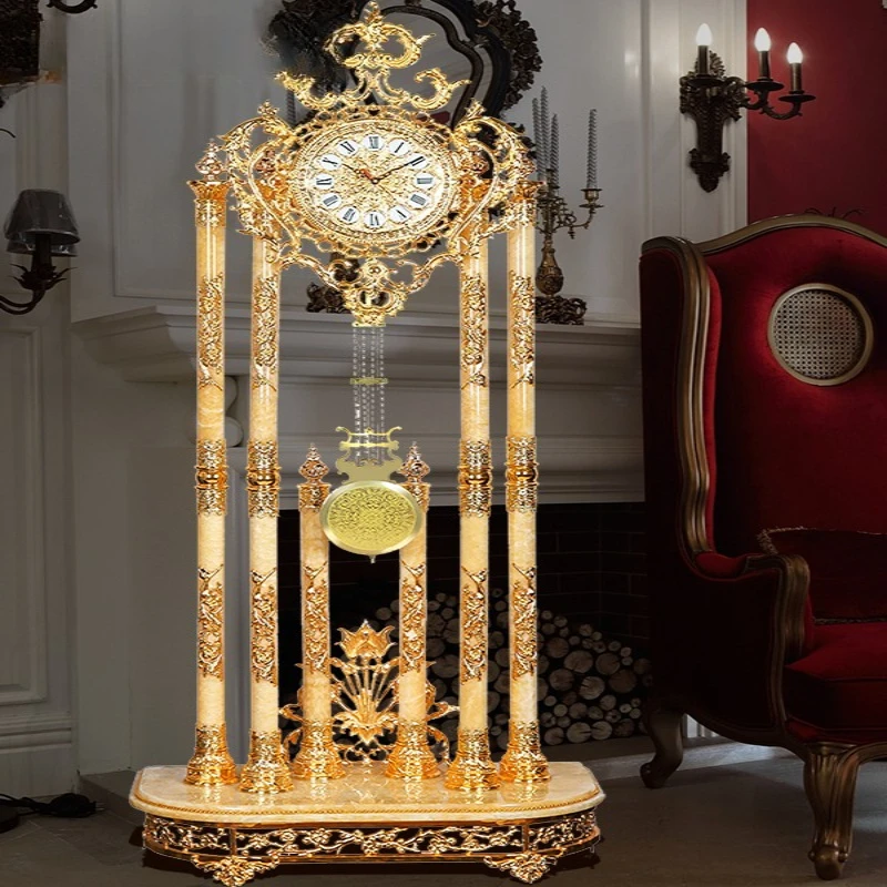 

European Floor Clock Topaz Standing Clock Luxury Villa Home Living Room Crystal Gold