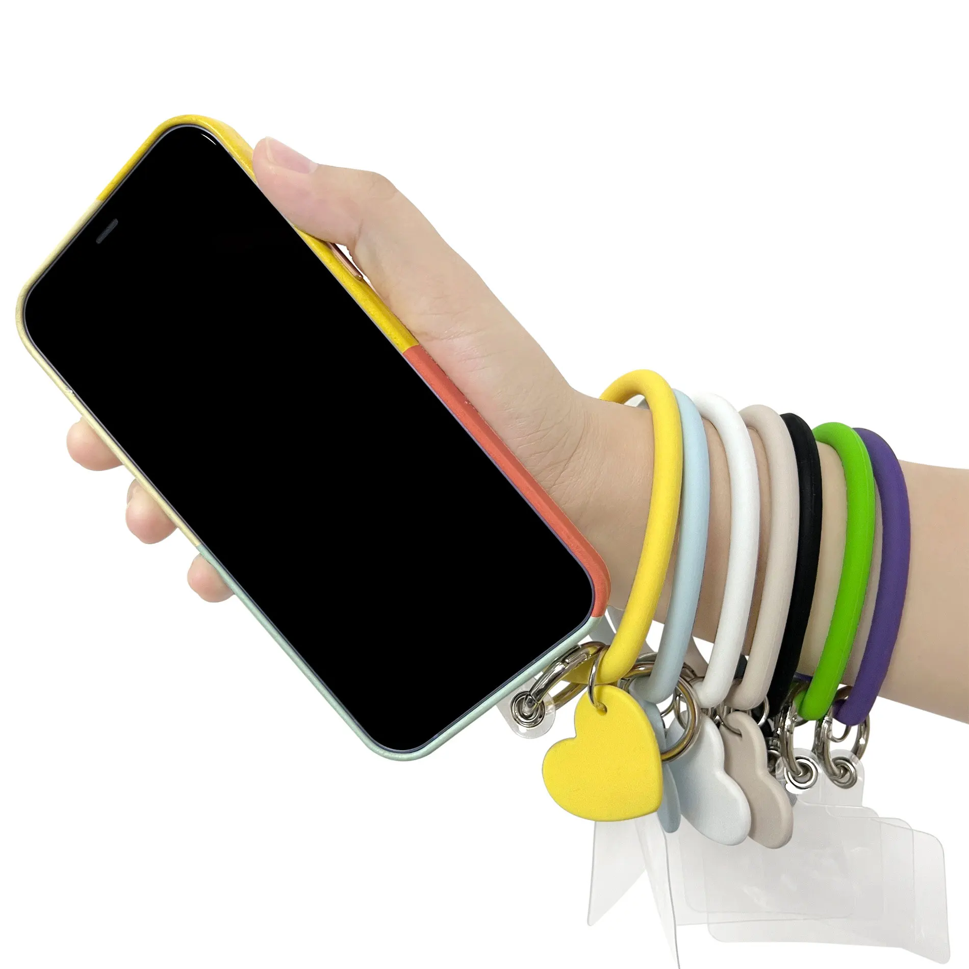 JCD Silicone Heart Loop Cell Phone Hand Wrist Strap With Key Chain Holder - Universal Mobile Phone Straps For All Smartphones