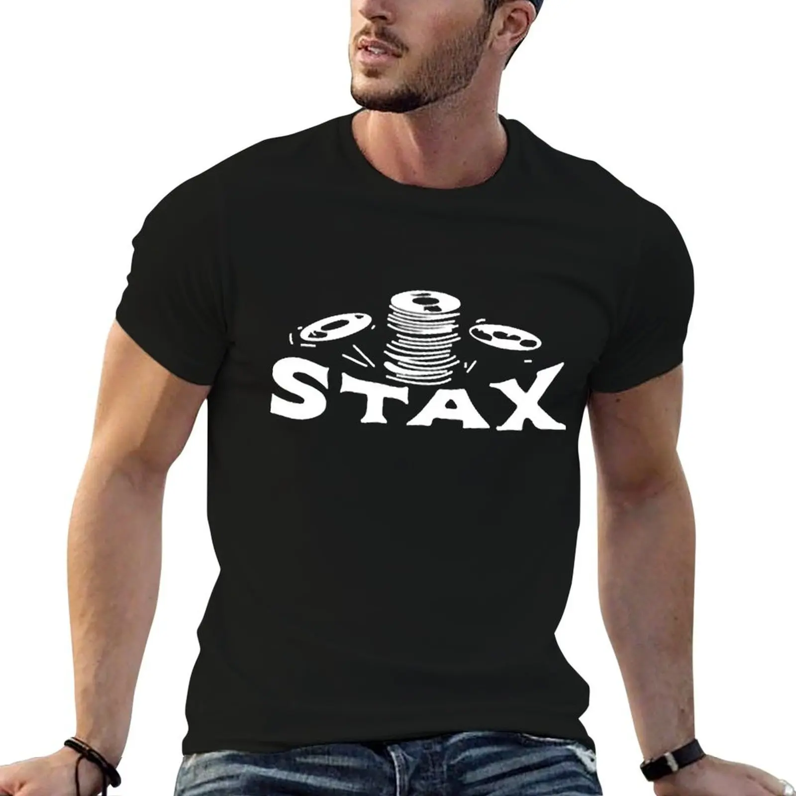 cotton for anime t man plain t STAX man T-Shirt for RECORDS t-shirt black shirt oversize shirts package