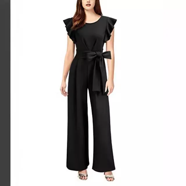 Spring New, Women's Retro Sleeveless Ruffle Edge High Waist Wide Leg Jumpsuit Formal Long Jumpsuit