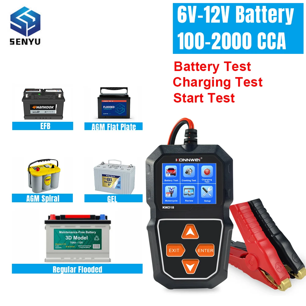 KONNWEI KW218 Car Battery Tester 6V 12V Motorcycle Auto Analyzer 100 to 2000 CCA Car Moto Cranking Charging Test Tool PK KW650