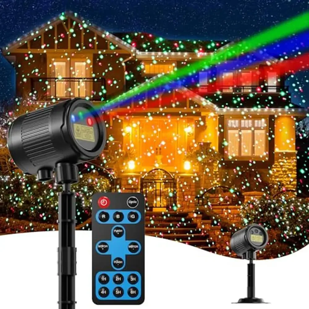 Outdoor Christmas Laser Lights RGB 3 Colors Remote Control IP65 Waterproof 7 Light Modes Timer Wide Coverage Ideal Gift Holiday