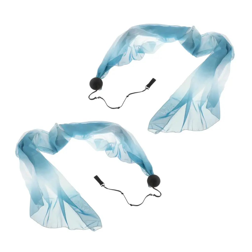 Stage Belly Dance Veil and Poi Balls for Women Silky Streamer Scarf Adjustable Chain Purple Blue Dance Performance Prop Set