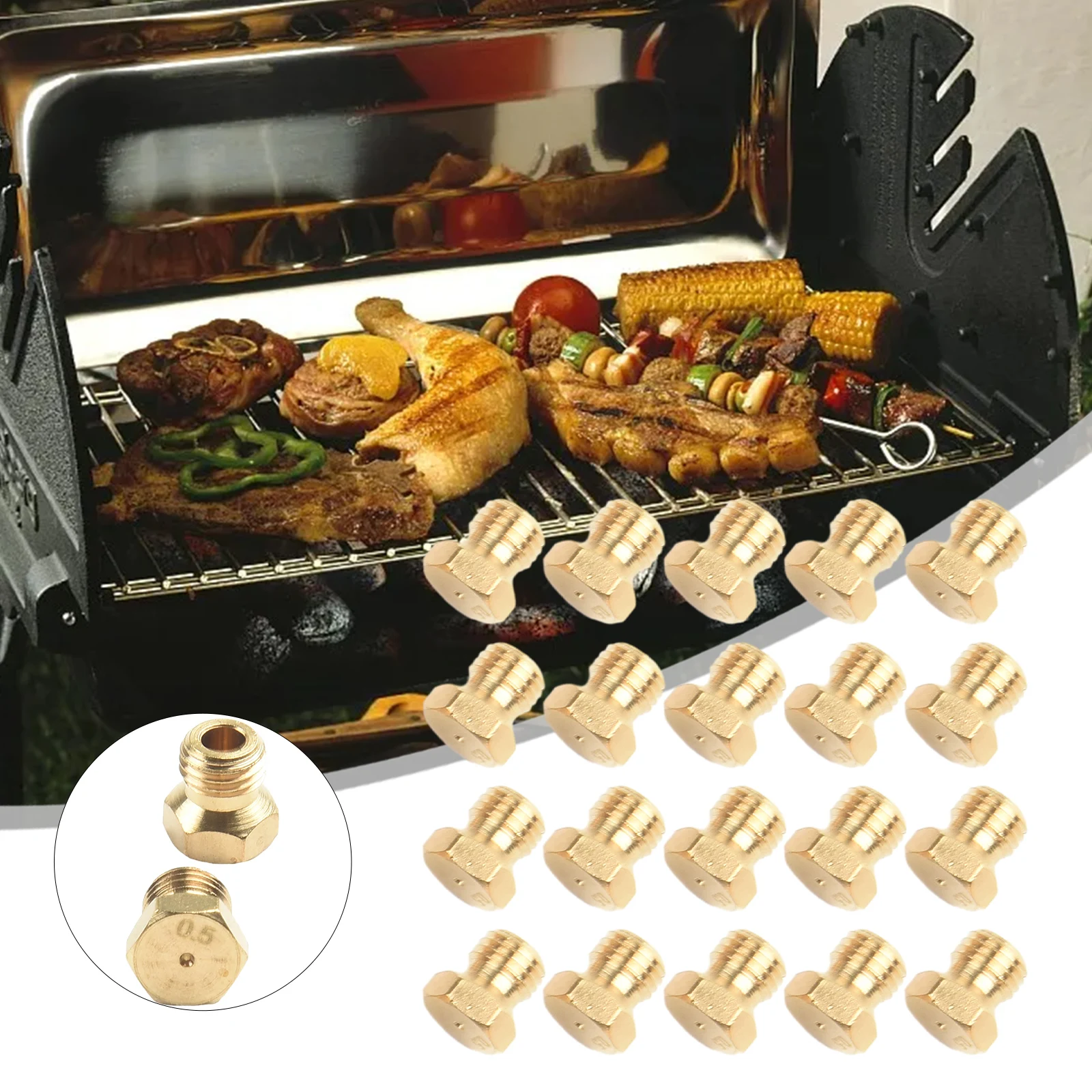 Bicos de Gás Propano para Substituição de Grelha, Orifício Latão Jet, Kit Queimador, Grill Peças, LP, M6 x 0,75mm, 0,5mm, 20Pcs